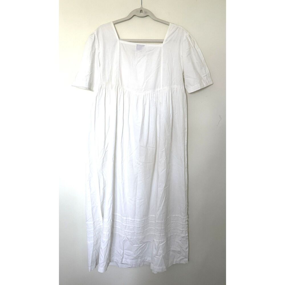 Petal White Cotton Victorian Nightgown Square Neck Long Sleepwear Cottagecore OS